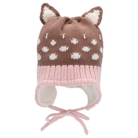 Sterntaler Baby Girl Knitted Hat Baby Knitted Hat Ears and Dots Hat - Baby Knitted Hat - Made of Cotton with Tie - Brown, 41, brown