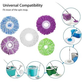 5 PCS Colored Spin Mop Replacement Heads – Universal Microfiber Mop Refills for 360° Rotating Mops, Round Shape Standard Size, Washable & Durable Mop Heads for Wet & Dry Cleaning Floors