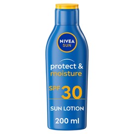 NIVEA NIVEA SUN Protect & Moisture Sun Lotion SPF 30 (200 ml), Suncream with Vitamin C and Hyaluron, Provides 48H Moisture & Immediate UVA & UVB Protection, Fast-Absorbing No White Cast Formula