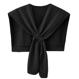 Women Shawl Wrap, Knitted Scarf Cape Pashmina Shawls, Fashion Shrug for Fall Winter Spring & Air-conditioned Room, Solidblack, One Size