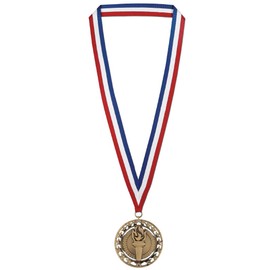 Hodges Badge Company Victory Torch Gold, Silver, or Bronze Medals with Red White and Blue Neck Ribbon- Made of Metal- Sold in Sets of 10 of Either Gold, Silver, or Bronze (Gold)