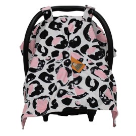 Dear Baby Gear Car Seat Canopy, Pink and Black Cheetah Print on White, Lightweight Double Layer