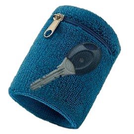 Wristbands with Pockets, Chuck, Zipper, Sweat Wiping, Sweat Absorbent, Stretchy, Coins, Keys, Small Items, Storage Function, Anti-Lost, Wrist Support, Sweatband (Blue)