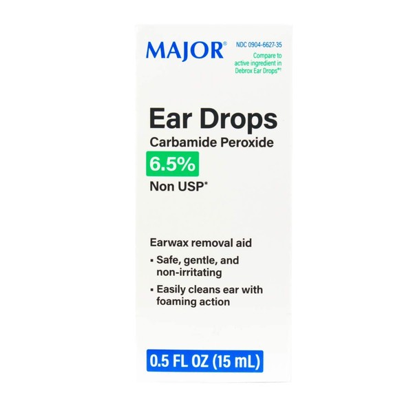 Ear Drops Earwax Removal Aid Carbamide Peroxide 6.5% Generic for Debrox - 0.5 oz. (15 ml) Per Bottle Pack of 2 Total 1 oz.
