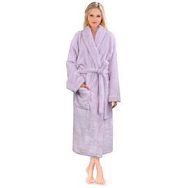 PAVILIA Premium Womens Plush Soft Robe Fluffy, Warm, Fleece Sherpa Shaggy Bathrobe (S/M, Lavender)