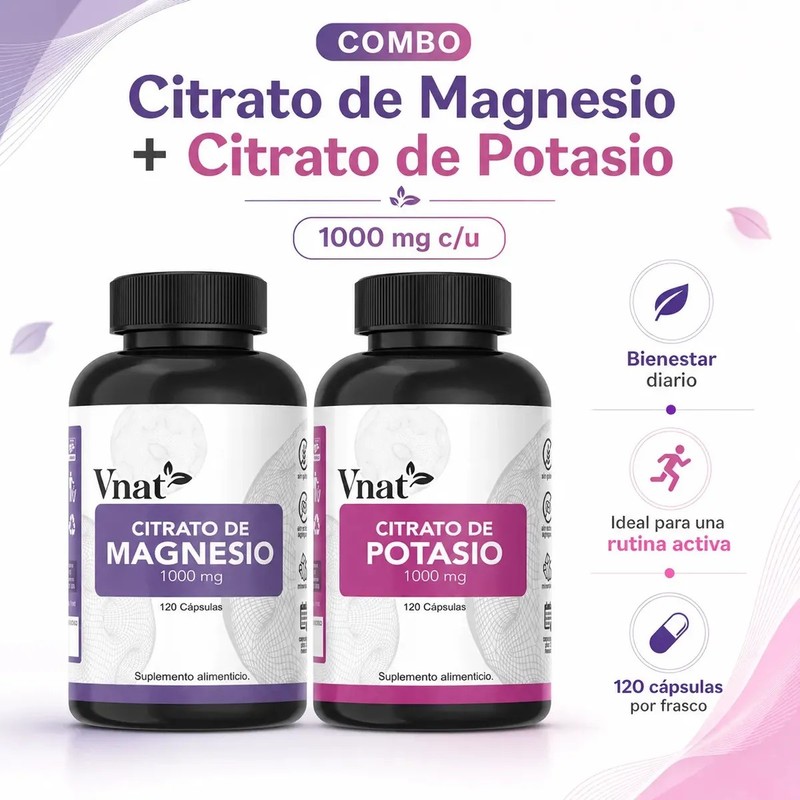 Citrato De Magnesio Y Potasio Vnat 1000mg 120Cp Bienestar Muscular