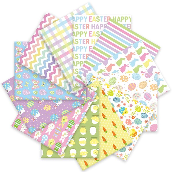 Whaline 12Pcs Easter Cotton Fabric Bundles 18 x 22 Inch