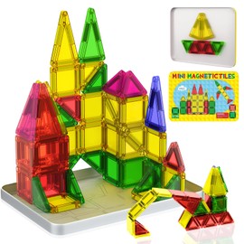 Mini Magnetic Tiles, 46PCS Travel Magnetic Tiles with Case, STEM Building Set Educational Construction Toys for Kids Ages 3+, Magnetiles Blocks Building Toys for Toddlers, Boys & Girls Birthday Gift