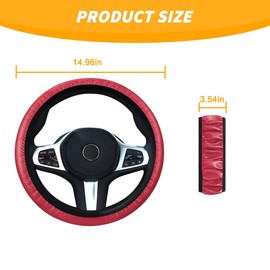 BELOMI Car Steering Wheel Cover, Anti-Slip Vehicle Steering Wheel Protector for Men Women, Comfortable Breathable Automotive Interior Accessories, 15 Inch Universal for SUV, Truck, RV（Red）