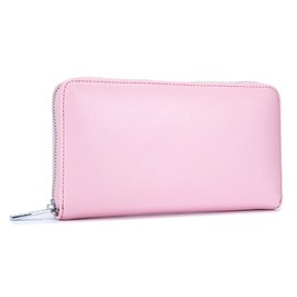 Zipper Card Holder Leather Wallet PU RFID Blocking Card Protector for up to 36 Cards and Banknotes, Pink