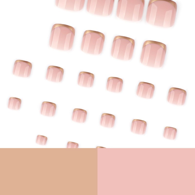 Gold French Tip Press on Toenails Short Square Fake Toenails