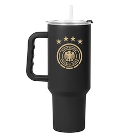Logo Brands Germany Men's National Soccer 40 oz Tumbler with Handle -Powder Coated-Stainless Steel with Straw– Leak-Resistant, Keeps Drinks Hot/Cold – Everyday Use