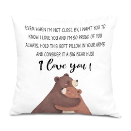 JWVK Long Distance Gifts Pillow Covers 18x18, Inspirational Gifts for Daughters Sons Kids from Dad Mom Parents, Christmas Birthday Graduation Gifts for Son Daughter, Cute Bear Gifts Pillow Covers
