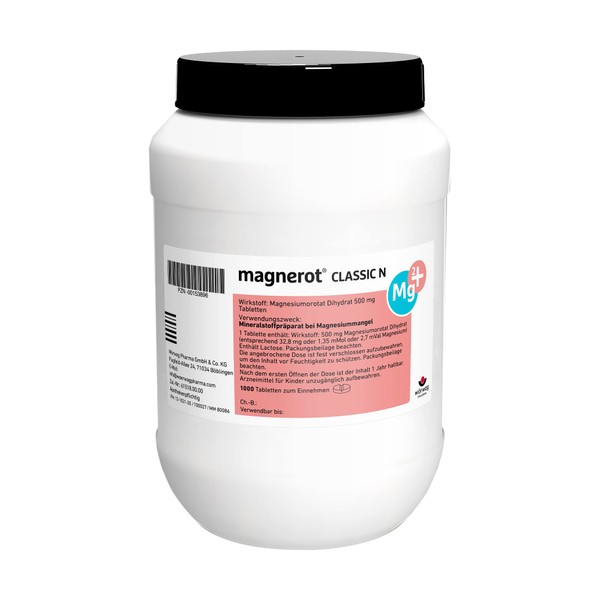 magnerot CLASSIC N Tabletten mit Magnesiumorotat: Bei Magnesiummangel, Individuell dosierbar, Für Schwangere und stillende Mütter geeignet, 1000 Stück