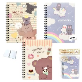 Sticker Collection Notebook, Soft and Fluffy Sticker Album, PP Processing, Approx. 5.9 x 4.4 inches (15.0 x 11.2 cm), Animal, Random from 3 Patterns (Set of 2)