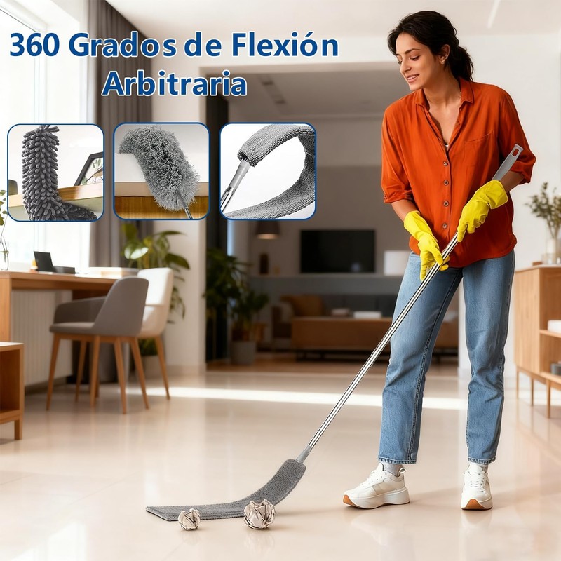 8 en 1 Plumero de Limpieza Reutilizable, Plumero Extensible para