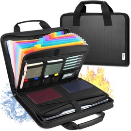 Uquelic Document Organiser Fireproof with Handle, A4 Storage Folder 12 Pockets Expanding File Folder with Water-Resistant Zipper, Portable Important Document Organiser Folder for Laptop