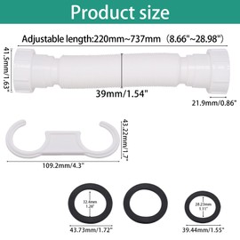 BUXIMN Sink Drain Pipe Kit, Flexible 1-1/2 Inch P Trap Kitchen Sink Plumbing Kit Expandable 8.7" to 29" Sink Pipe Replacement Kit for Bathroom Kitchen Sink (Gray)