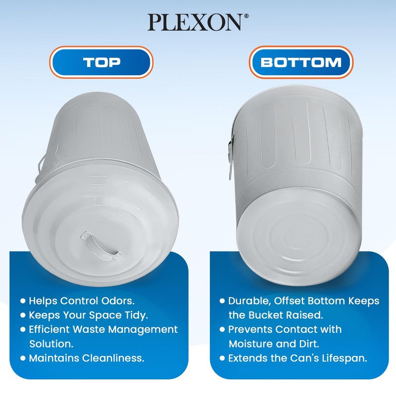 Plexon Round Trash Can 13 Gallon, Vintage Metal Outdoor Trash