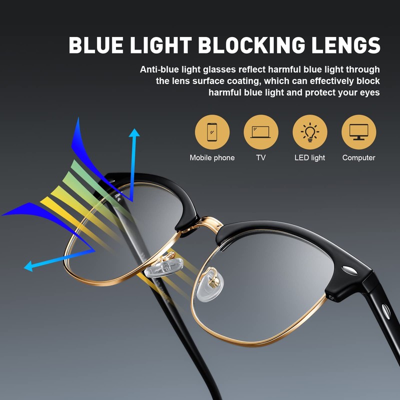 AOMASTE Blue Light Blocking Glasses Vintage Half Frame UV Clear