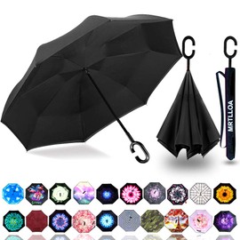 MRTLLOA 40/49/56 Inch Oversize Windproof Inverted Reverse Upside Down Umbrella, Golf Size Rain Umbrella, Double Layer, C-Shaped Handle for Men, Women and Kids(Black, 49 Inch)