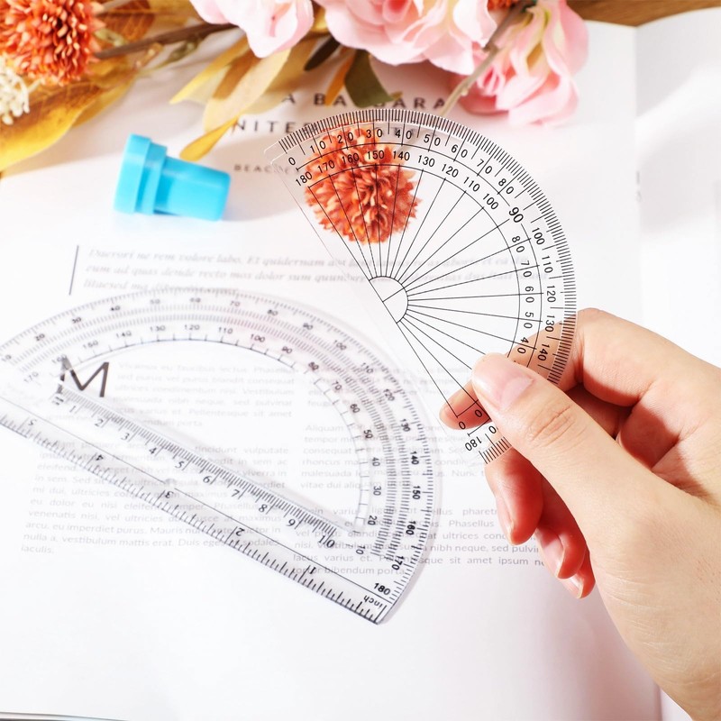 Zonon 2 Pcs 6 Inch 4 Inch Plastic Protractor Math