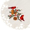 Embroidered Christmas Red Cardinals and Pine Cones on White Satin