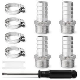 Barbed Hose Fittings, Josaton Stainless Steel 1" Hose Barb to 1" Male NPT Home Brew Fitting Water Fuel Air, Hose Barb Fittings Air Hose Repair Kit, Barbed Adapter with Hose Clamp, 10PCS