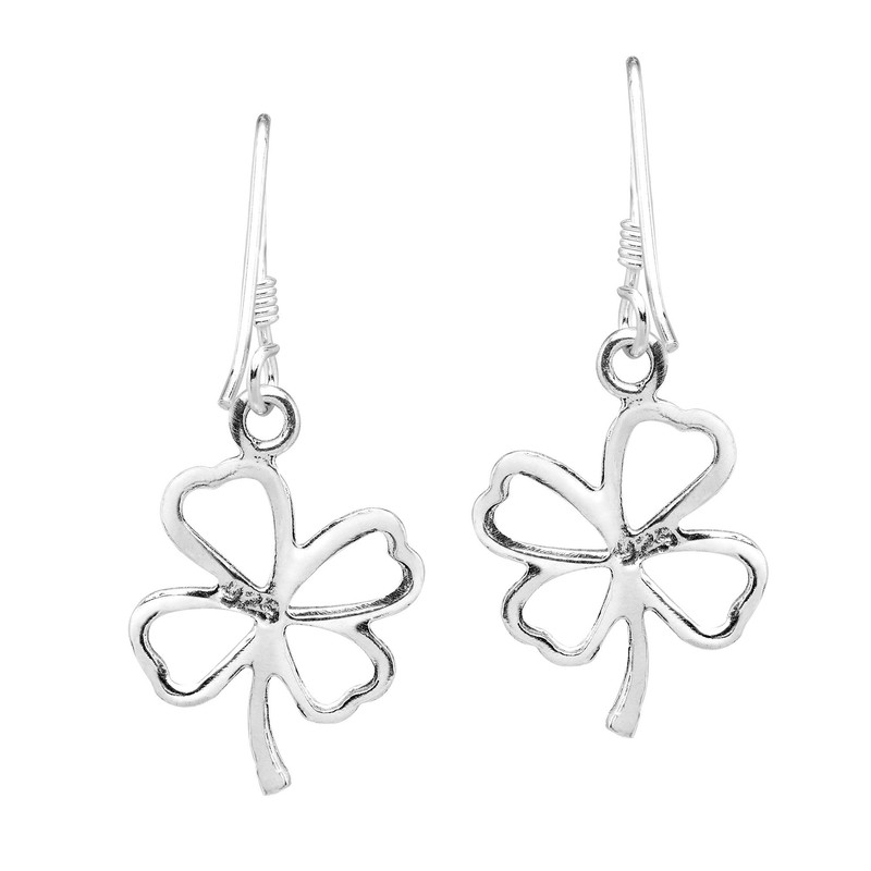 Stylish & Lucky Four-Leaf Clover .925 Sterling Silver Dangle Earrings