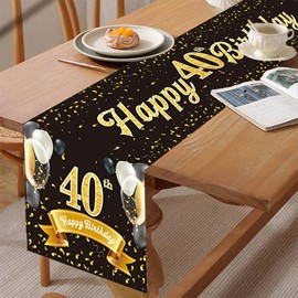 Glamifyr Table Runner 40th Birthday Decoration 40th Birthday Man Women Table Runner Birthday 40th Birthday Men Decoration Table Decoration 40th Birthday Man 40th Birthday Decoration Happy 40th