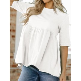 Cicy Bell Womens Summer Babydoll Tops Oversized Short Sleeve Crewneck T Shirts Peplum Casual Loose Blouse White