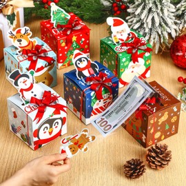 Cholemy 12 Pcs Christmas Money Dispenser and Money Box with Bows Holiday Cash Box Pull Out Kit for Christmas Holiday Birthday(Casual Style)