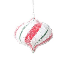 Vickerman 4" White Red Green Swirl Onion Ornament, 3 per Bag.