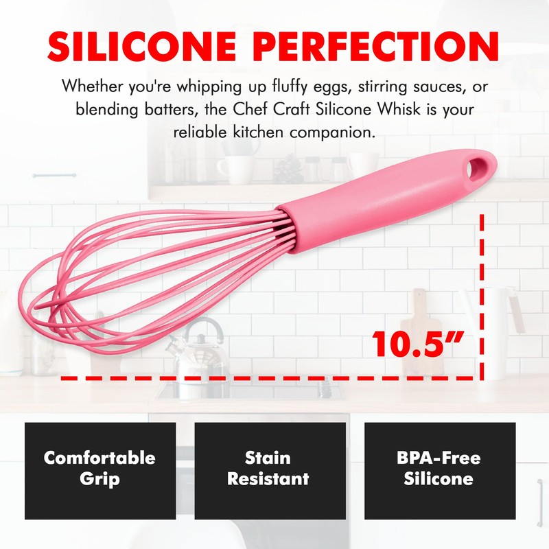 Chef Craft Premium Silicone Wire Cooking Whisk, 10.5 inch, Pink