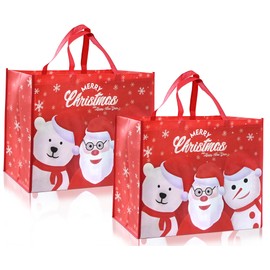 QRTDXP 2pcs Large Xmas Gift Tote Bags, 50 * 40 * 20cm Red Christmas Non-woven Bags with The Santa Claus,Reusable Fabric Gift Bag for Christmas Party