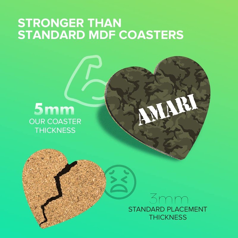 1 x Heart Coaster - Name Amari Camouflage Army Military
