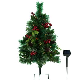 Sympathy Silks Artificial Cemetery Decoration - Gravesite Tree - Christmas Tree with Solar Lights (1) Tree