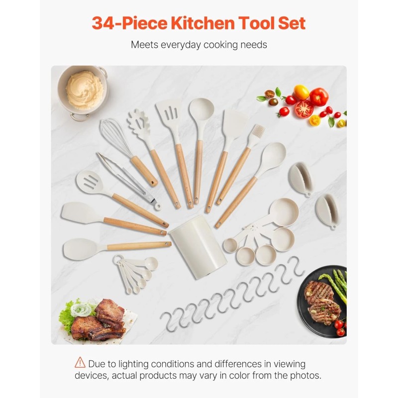 VEVOR Kitchen Cooking Utensils Set, 34 PCS Silicone Spatula Set