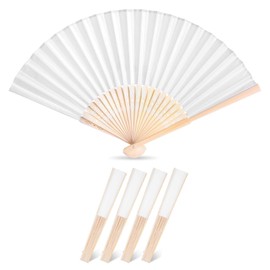 Altaroo Fecher Women's Hand Fan White Small 38 x 21 cm DIY Handmade Fan for Dancing Photo Props Wall Decoration Wedding Accessories Pack of 4