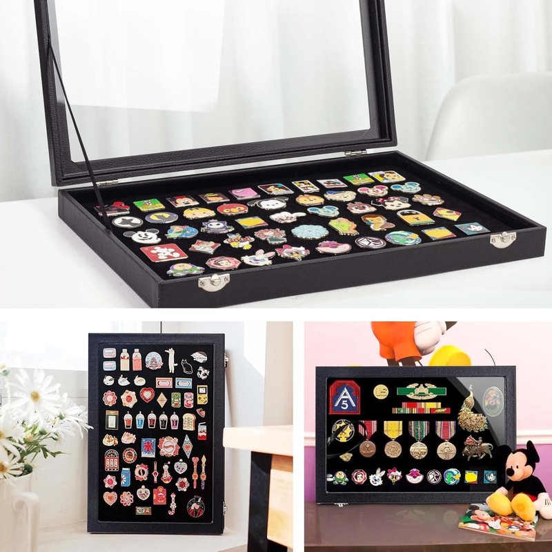 IONPSHG Large Enamel Pin Display Case, 14x9.5 Inch Dustproof Organizer