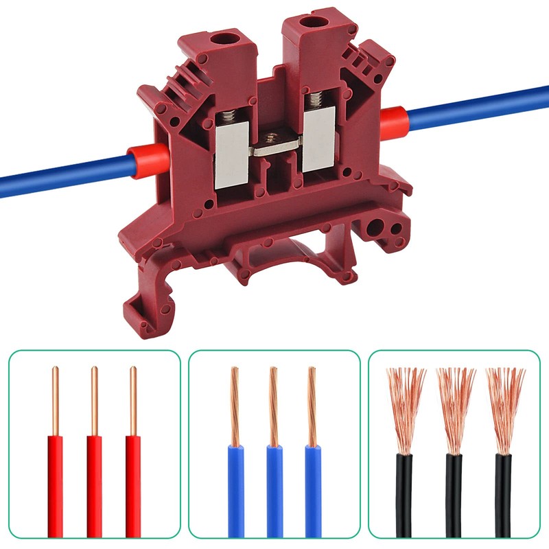Eilumduo 100 Pcs Red UK2.5B 800V 32A DIN Rail Terminal