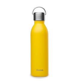 Qwetch - Active Yellow Curry 600 ml Insulated Flask - Drinking Bottle with Recycled Stainless Steel Handle - Cold for 24 Hours and Warm for 12 Hours - Waterproof, BPA Free & Compact