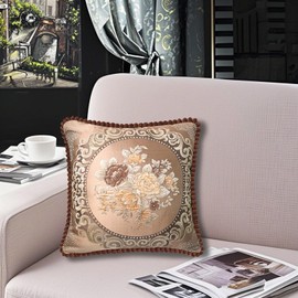 MiGuoLeyu Pillow Covers Set of 2, Jacquard Embroidery Retro Decorative Cushion Covers, Throw Pillow Cover for Living Room, Bedroom, Balcony, Office Sofa, Recliner, Bed, 18.8 * 18.8 Inch (Coffee)