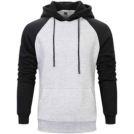 Wielsscca Mens Hoodies Patchwork Pullover Color Block Sweatshirts Casual Drawstring Tops with Pocket Light Gray L