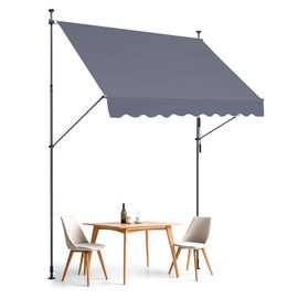 Happybuy 98 x 47 Patio Awning Retractable, Sunshade Shelter with Manual Crank Handle, Outdoor Patio Canopy Sunsetter Deck, Adjustable Height 86-122 in, for Patio/Balcony/Yard, Dark Gray