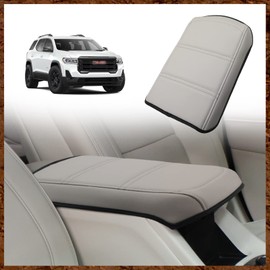 Muslogy for Acadia 2017-2023 Center Console Pad Armrest Seat Box Cover Vegan Leather Cushion Pad Interior Accessories Armrest Lid Protector Extra Soft Compatible with GMC Acadia 2023 2022-2017 (White)
