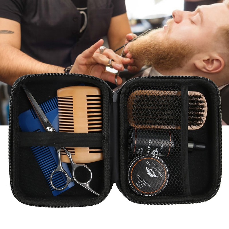 7PCS/Set Portable Men Beard Styling Shaping Cream Oil Brush Comb
