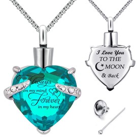 YOUFENG Birthstones Heart Cremation Pendant Urn Necklaces for Ashes Urns for Human Ashes Memorial Locket Keepsake Ashes Jewelry with Fill Kit