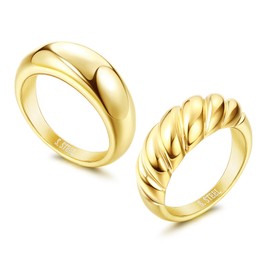 Adramata 2Pcs Chunky Dome Ring for Women Gold Silver Minimalist Twisted Ring Stacking Band Statement Thick Couple Stainless Steel Ring Set Size 5-10