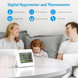 AMIR Digital Hygrometer Indoor Thermometer, 2 Pack Digital Temperature and Humidity Monitors for Home 2" LCD Display, Max/Min Records, for Baby Room Greenhouse Cellar Garage